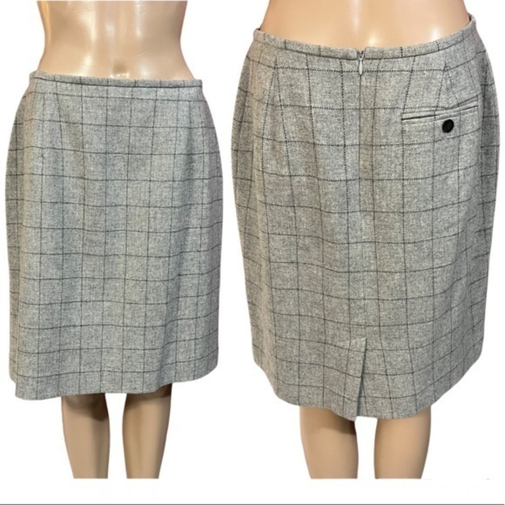 Ralph Lauren Plaid Grey Light Academia Wool Skirt  12